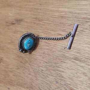 Vintage Sterling Silver and Turquoise Tie Tack Pin DD